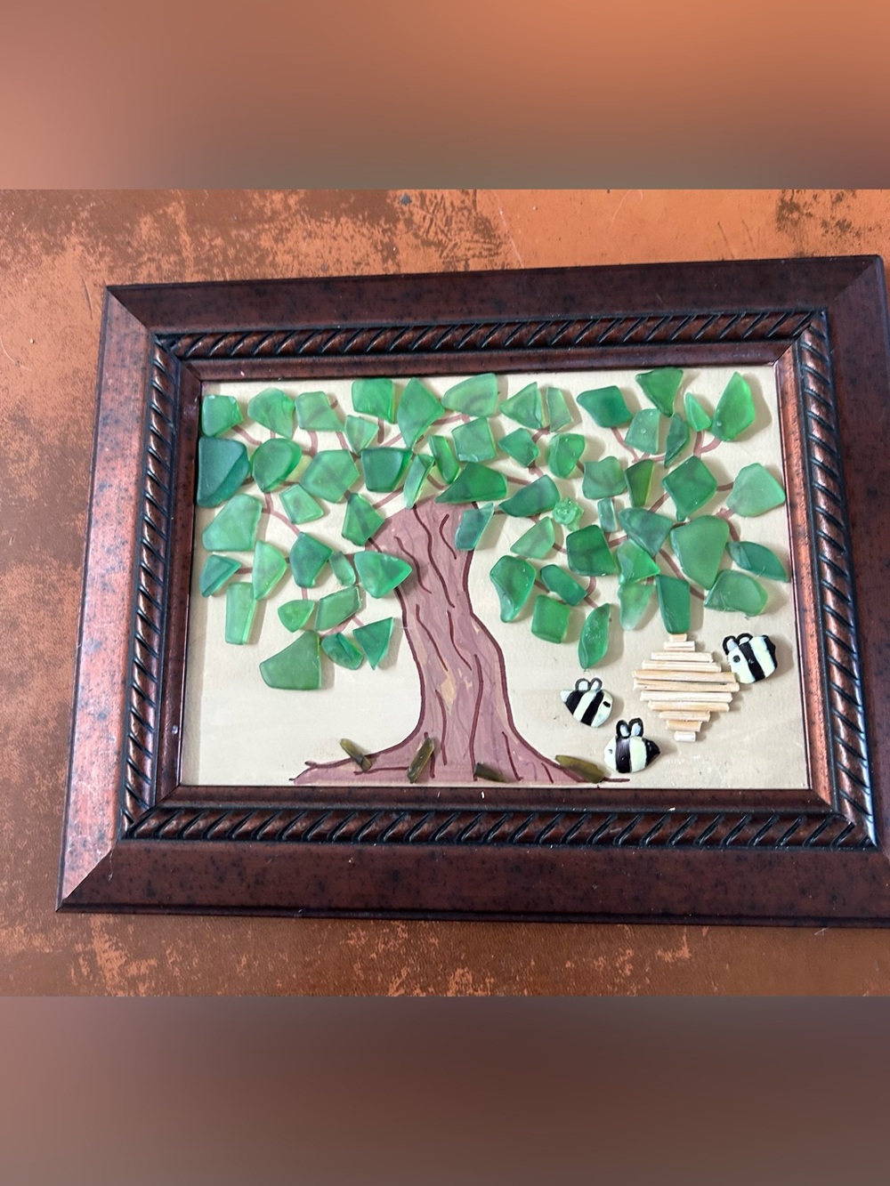 Seaglass Tree Wall Art with Bee Accents